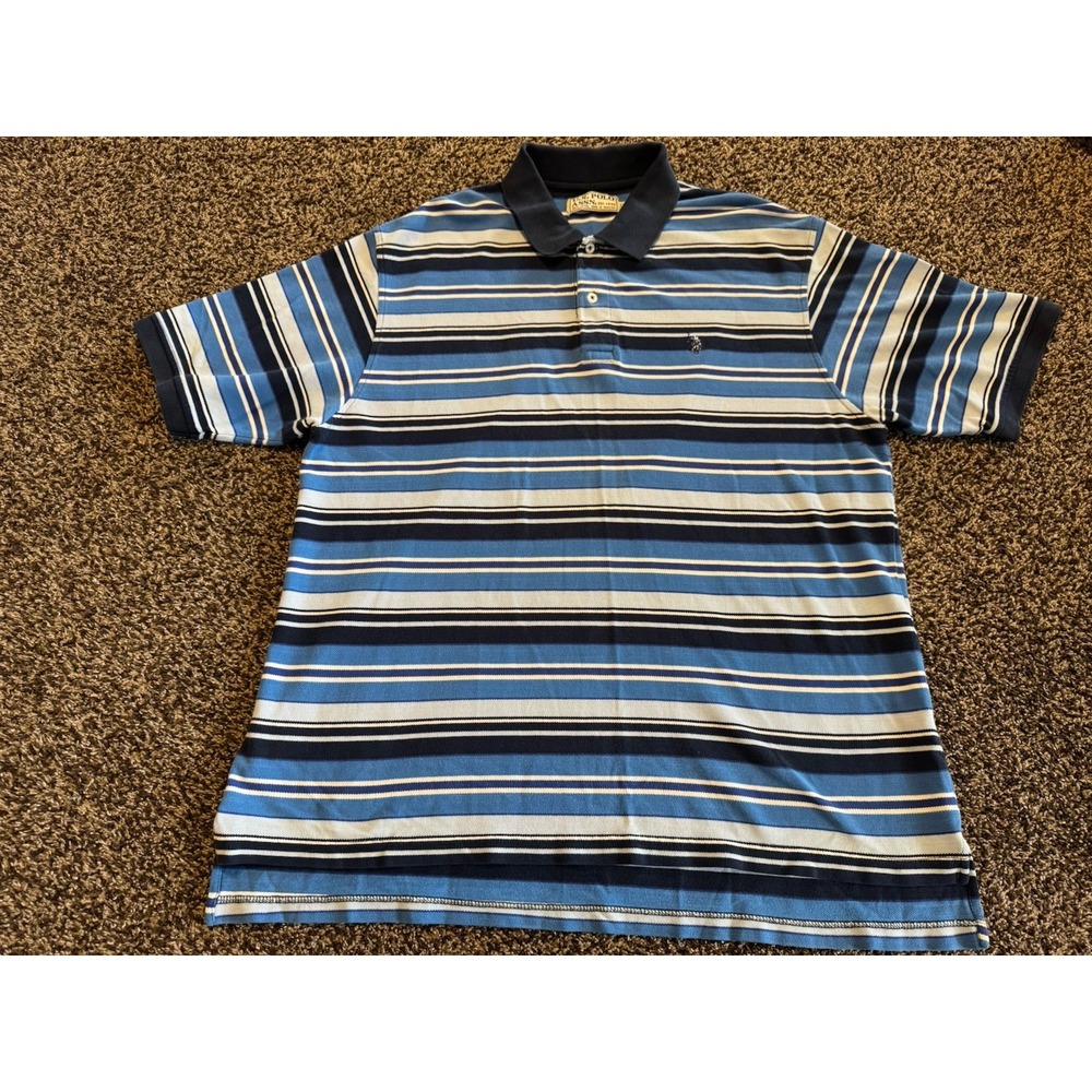 Mens U.S. Polo Assn. Blue Striped Short Sleeve Polo Shirt 2XL 100% Cotton